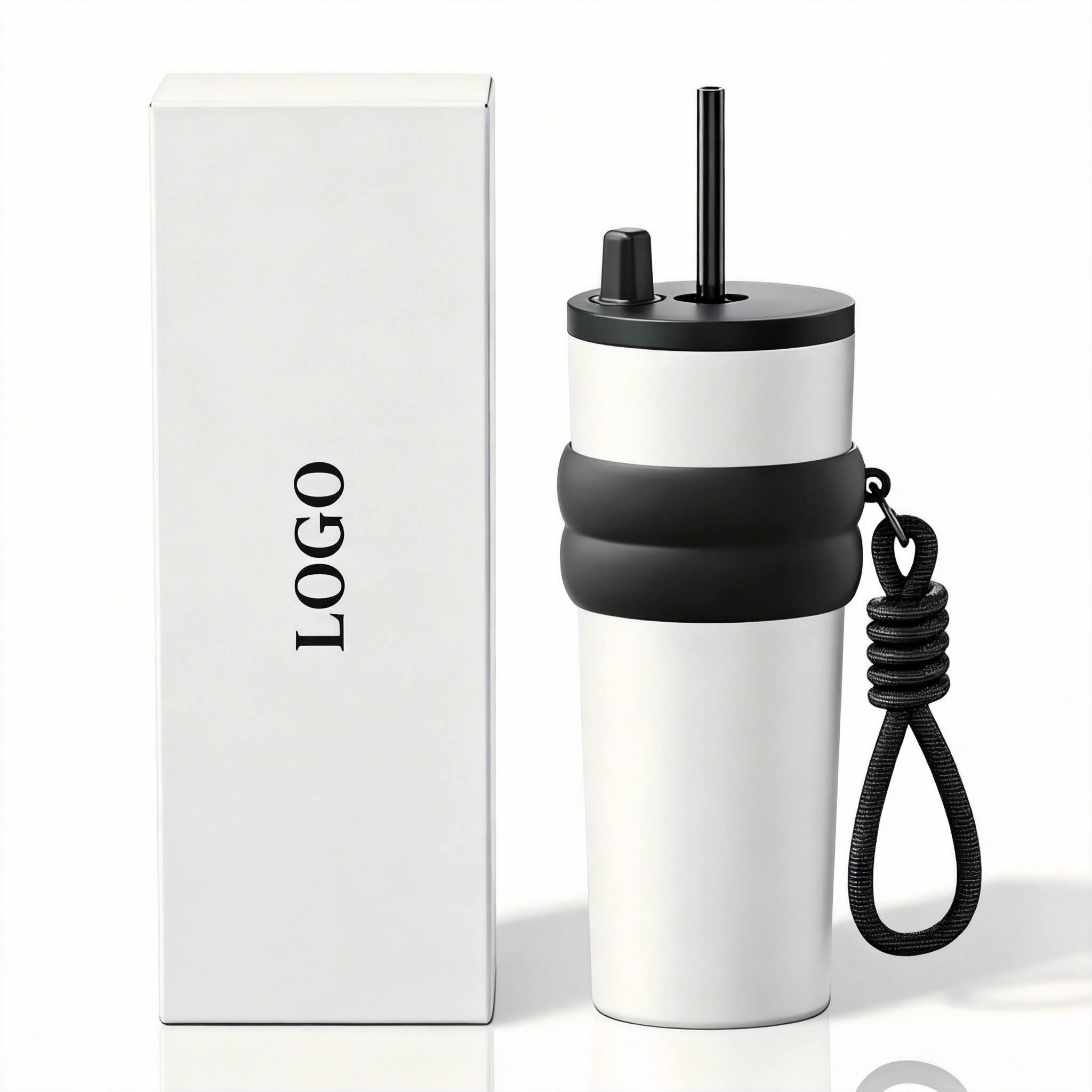710ml stainless steel vacuum insulated travel tumbler with drinking straw and carrying strap