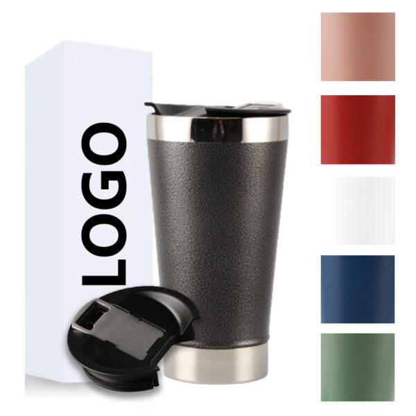 Double-wall stainless steel beer tumbler with built-in bottle opener