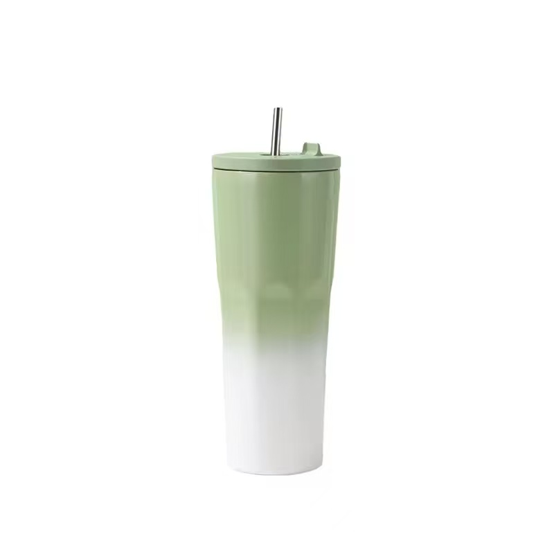 750ml吸管杯带防尘帽 of 750ml Gradient Double-Wall Stainless Steel Travel Coffee Cup with Straw