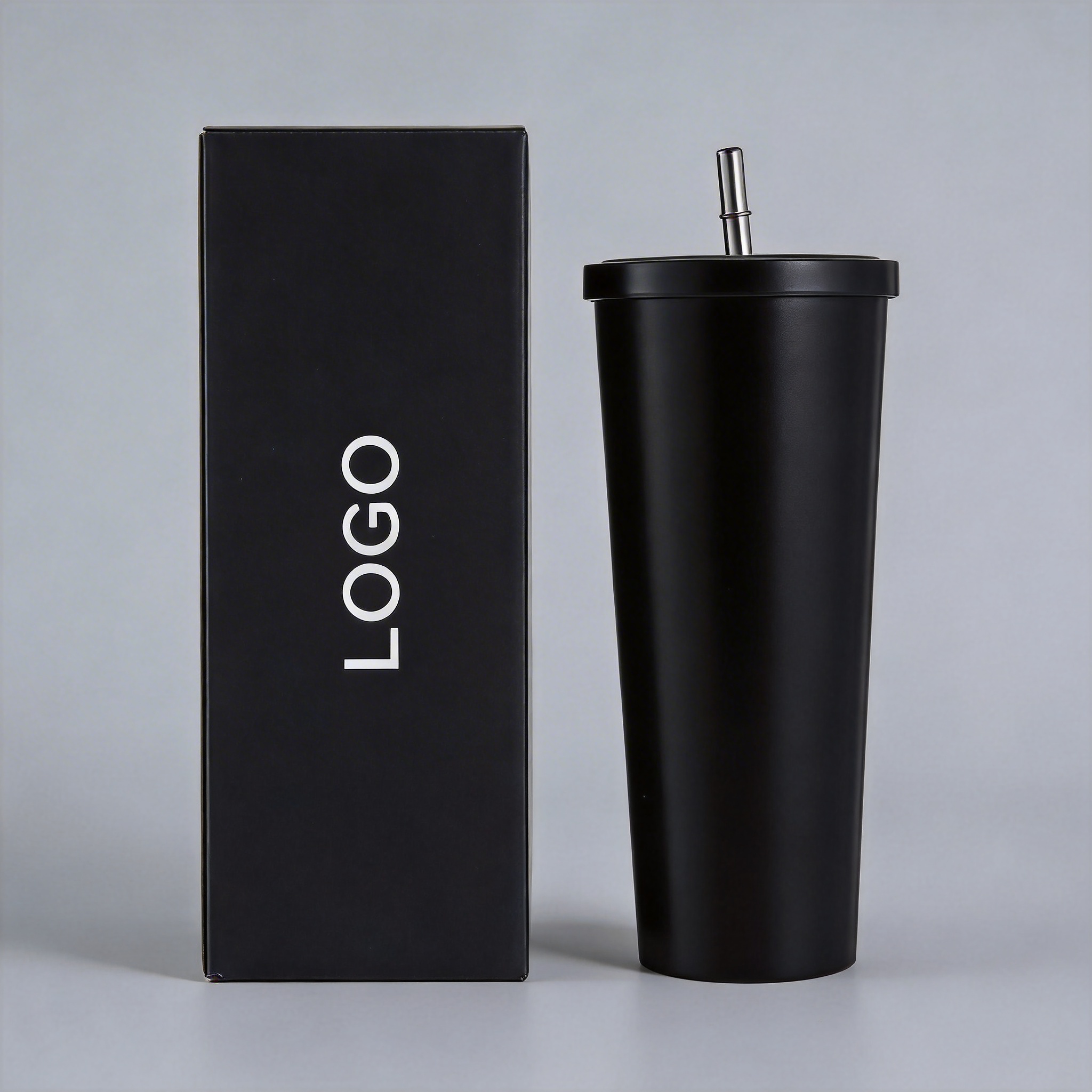 500ml / 750ml Double-Wall Stainless Steel Vacuum Insulated Coffee Tumbler with Metal Straw, Custom Logo Travel Mug