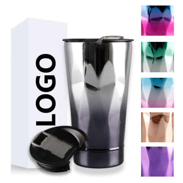 500ml啤酒杯 of Diamond Gradient Stainless Steel Beer Tumbler with Straw, 304 Stainless Steel