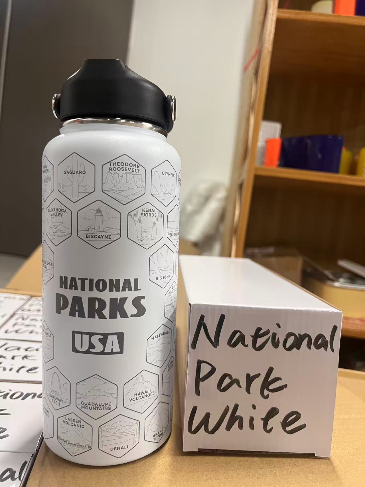 National Parks water bottle gift set with 63 collectible stickers