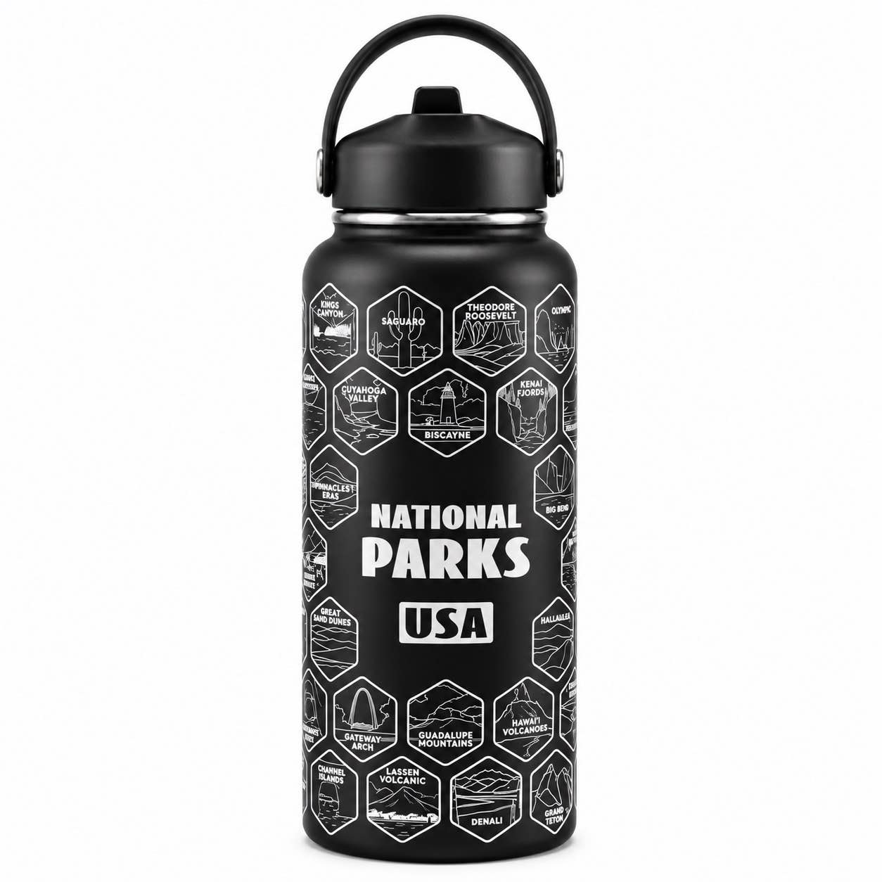 USA National Parks Water Bottle with 63 Collectible Stickers