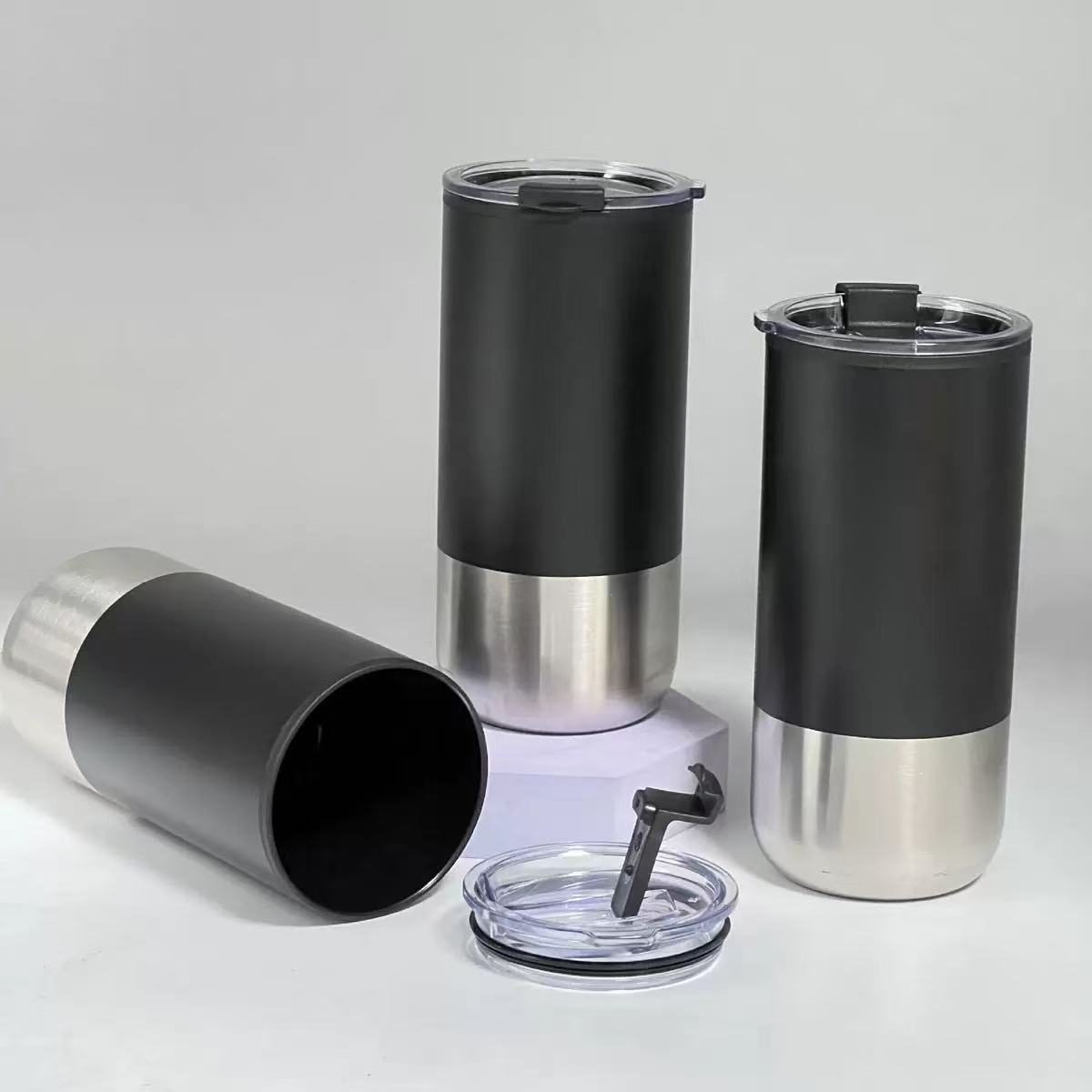 500ml reusable coffee tumbler with cream finish and stainless steel base
