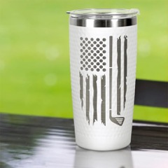 Side view of 20oz white golf-themed stainless steel tumbler