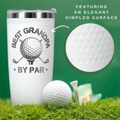 Close-up of golf ball-inspired geometric texture on white 20oz tumbler