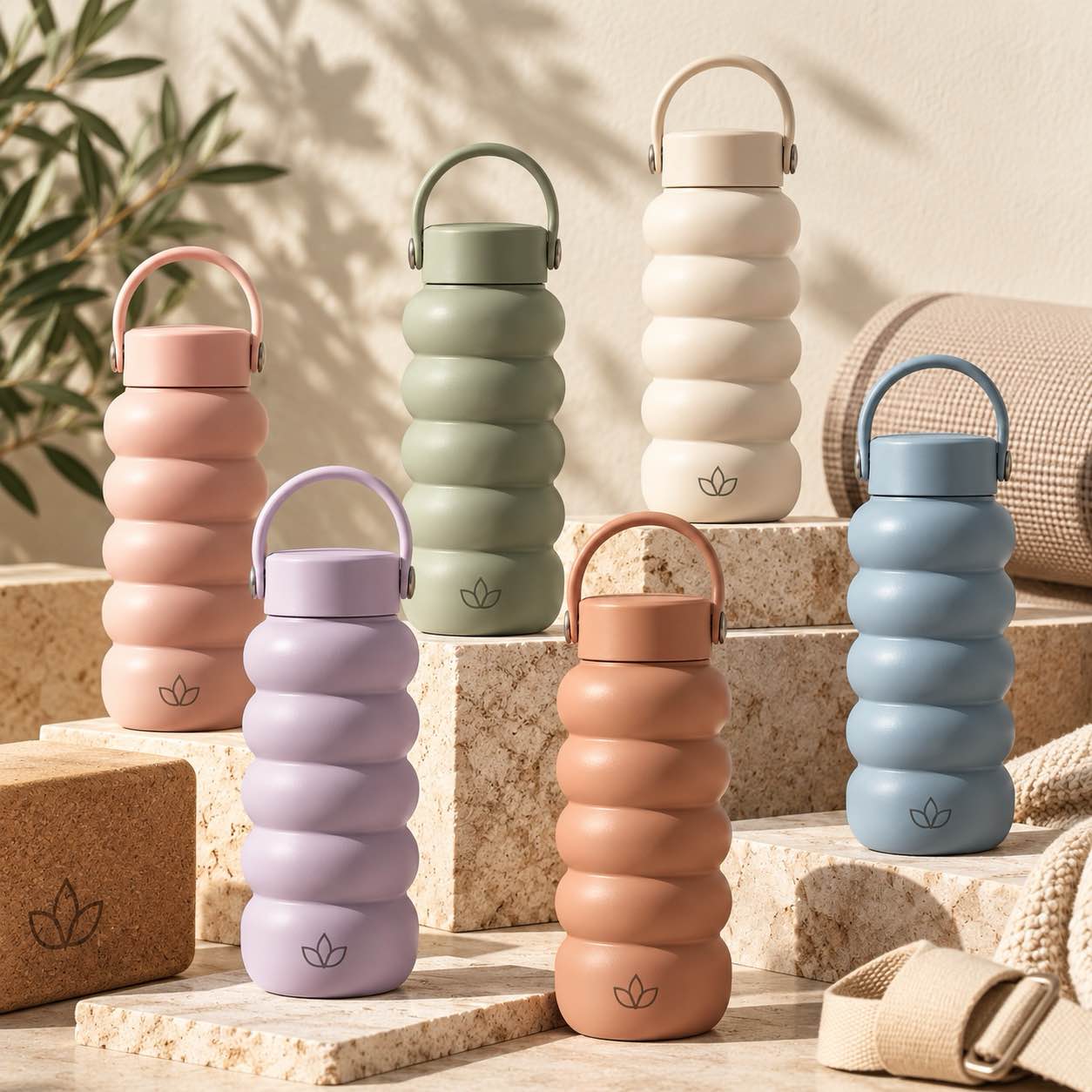 Ribbed Insulated Water Bottle with Carry Handle – Foam Roller Inspired