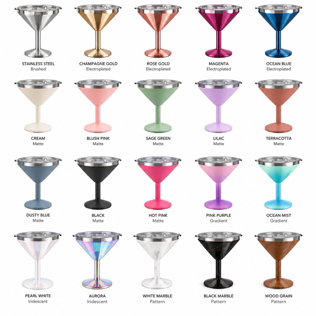 Stainless Steel Martini Glass with Lid – Custom Wholesale